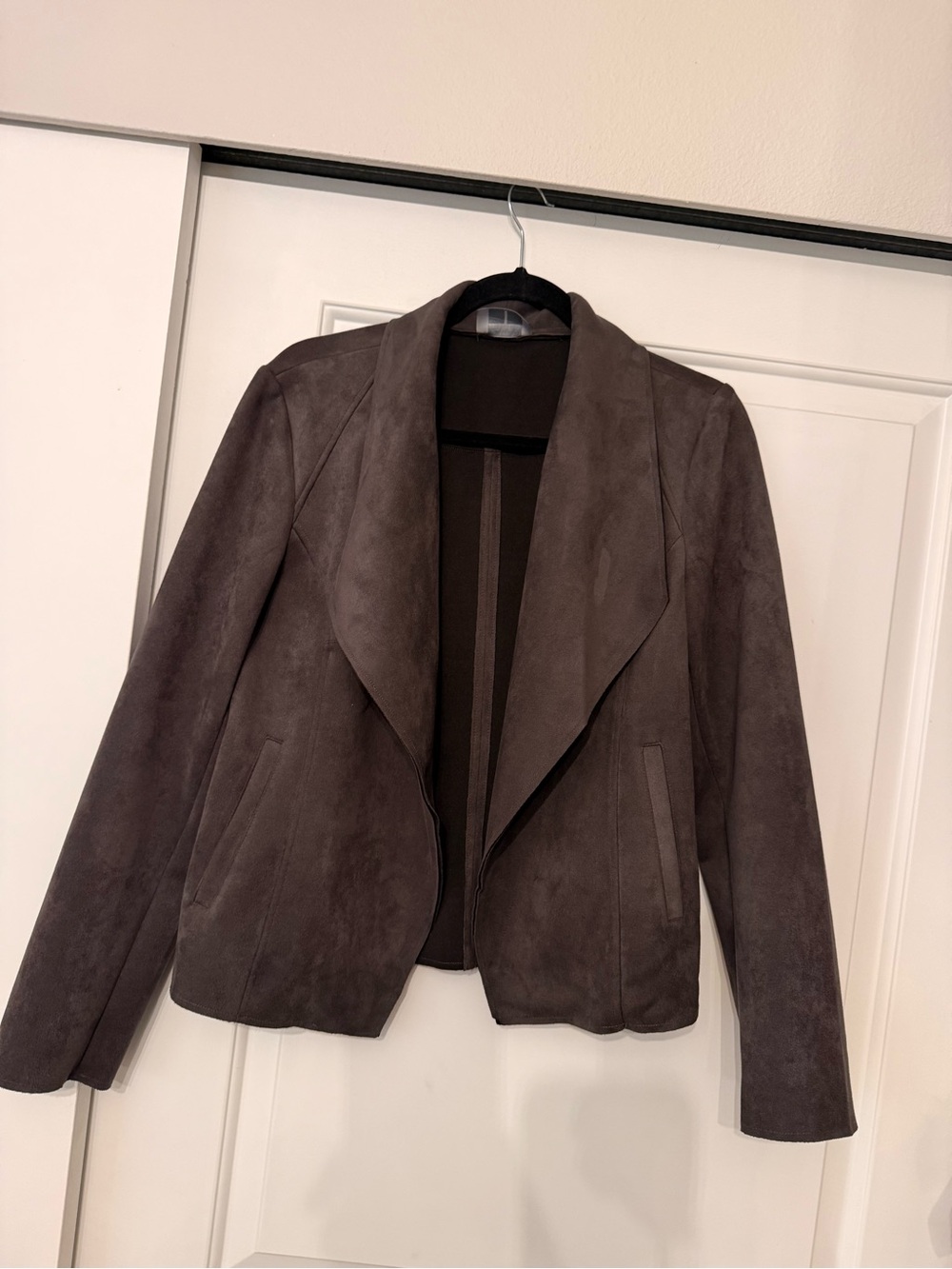 Tahari gray faux leather Open-Front Jacket